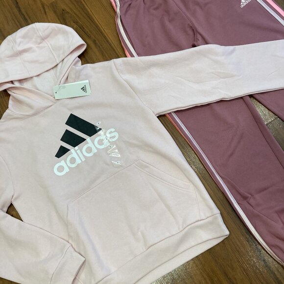 adidas Youth Girl's Hoodie Pants Tracksuit Set Pink Size 14 (L) New - Picture 2 of 5